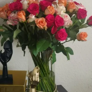 60 Mixed Roses in a Vase